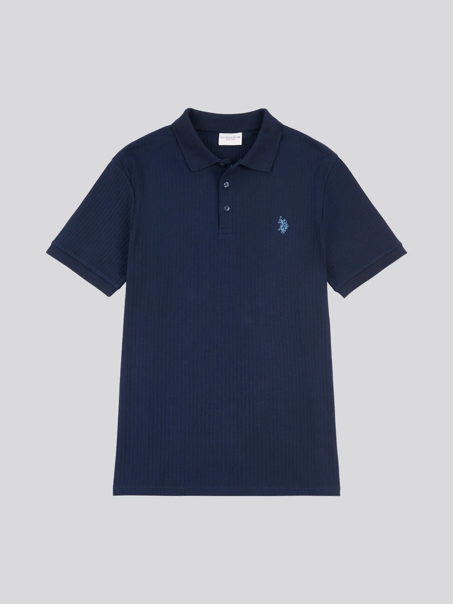 Mens Wide Rib Polo Shirt in Dark Sapphire Navy / Moonlight Blue DHM