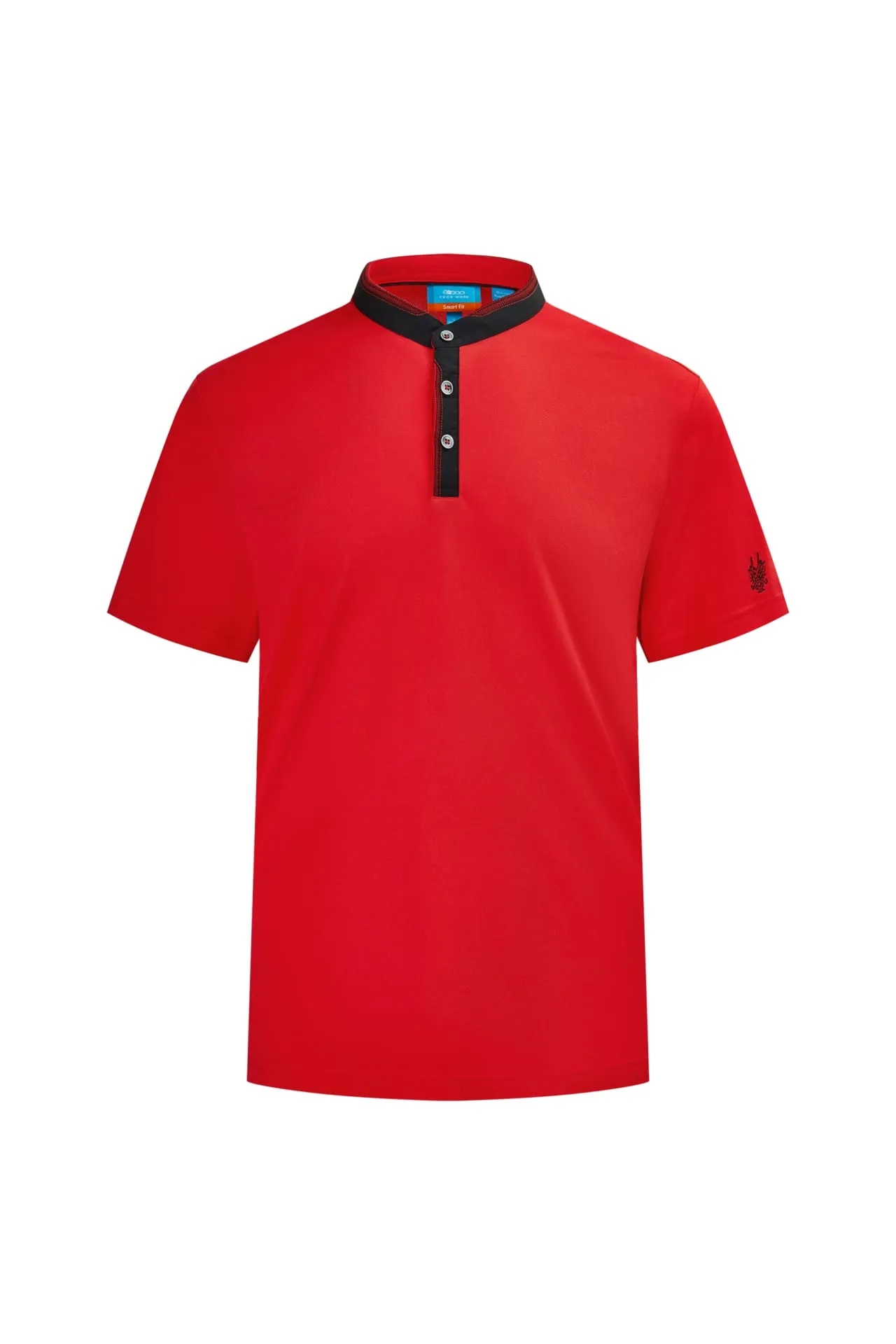 Non-Iron Pure Cotton Stand Collar Polo with Dragon Embroidery on Sleeve