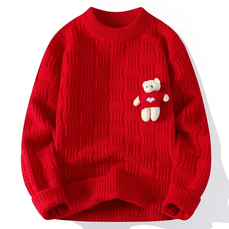 O-Neck Warm Sweater With Little Bear