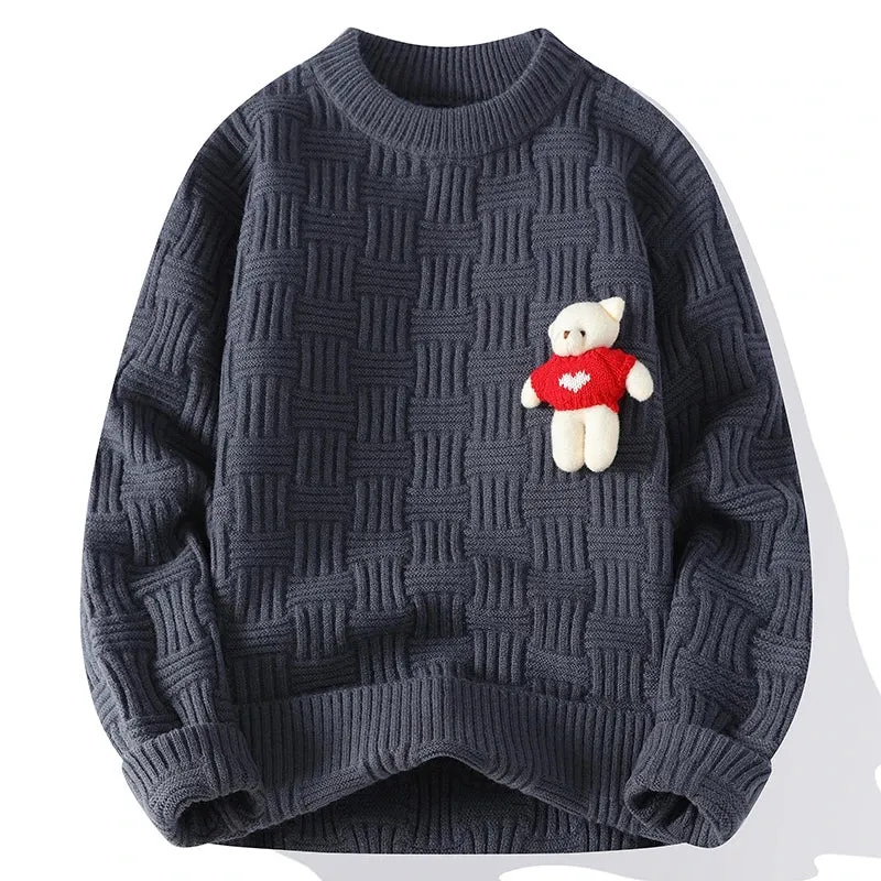 O-Neck Warm Sweater With Little Bear