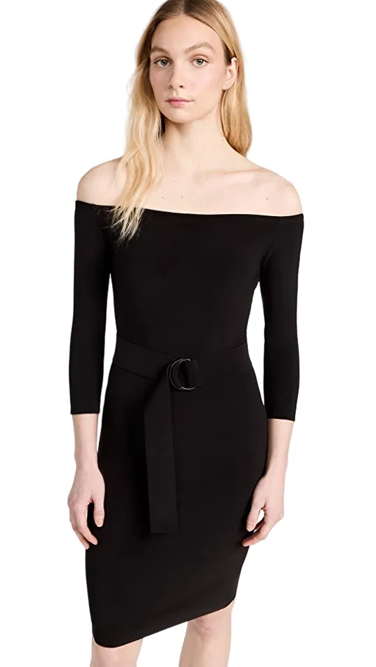 Off Shoulder To Knee Dress - Black