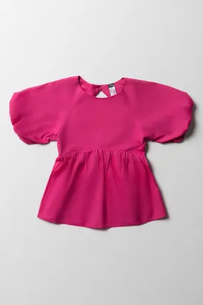 Peplum Puff Sleeve Top Pink