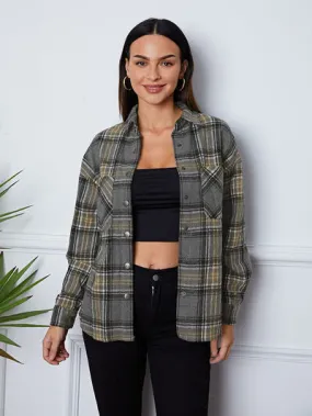 Plaid Snap Down Long Sleeve Shacket