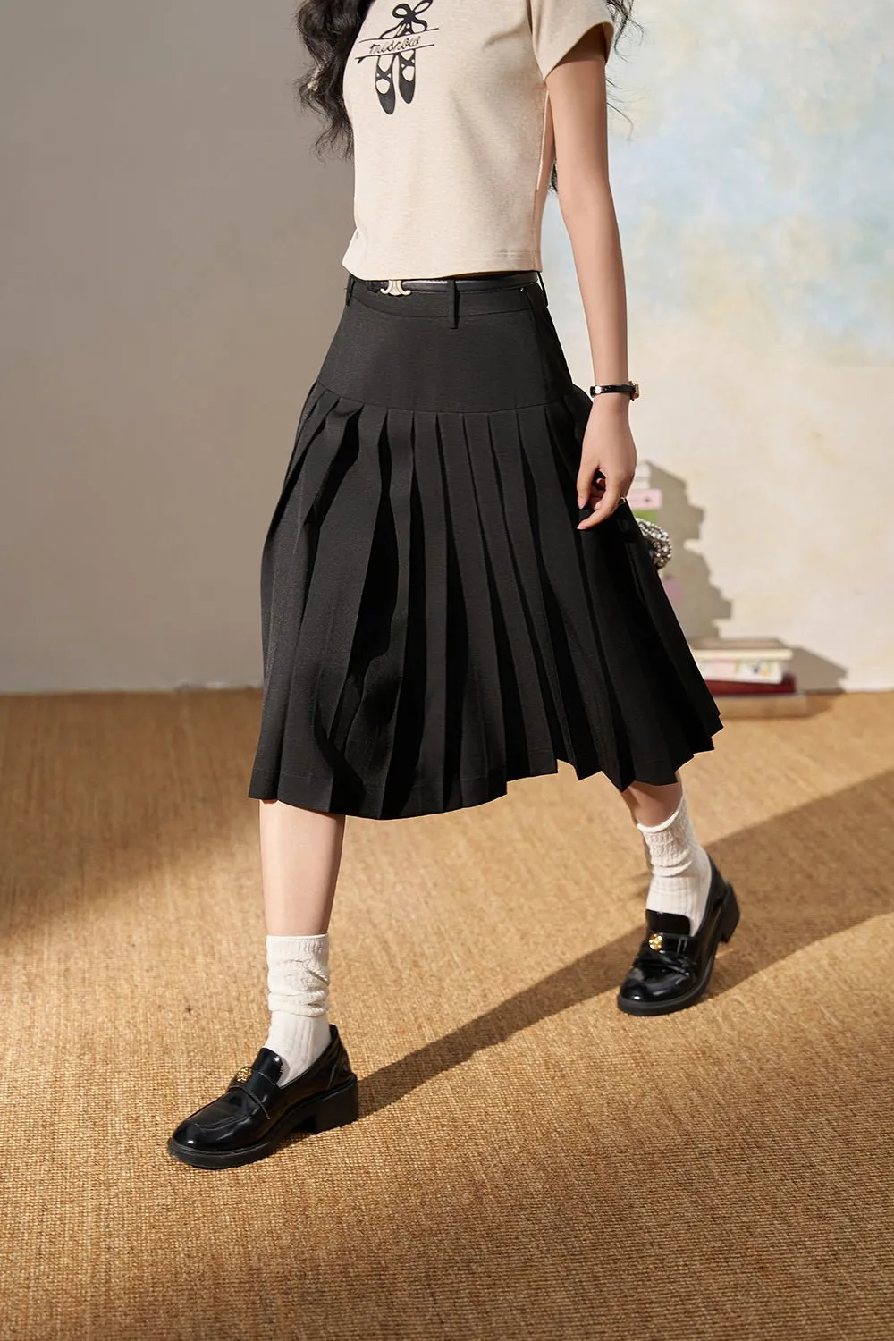 Pleated Midi Skirt for Women