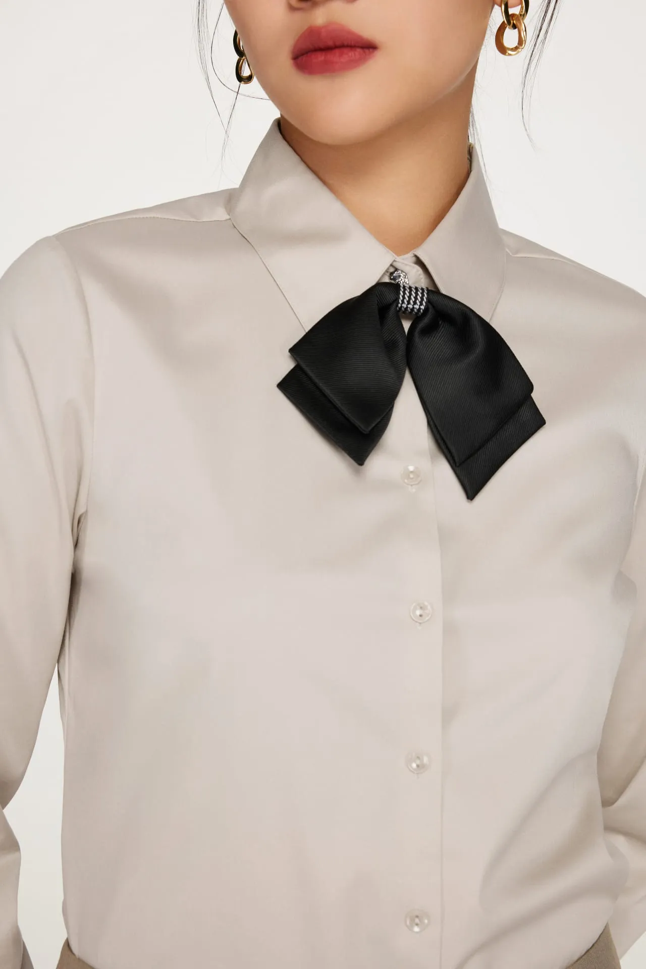 Polly Soft Touch Stretchable Twill Shirt with Detachable Tie