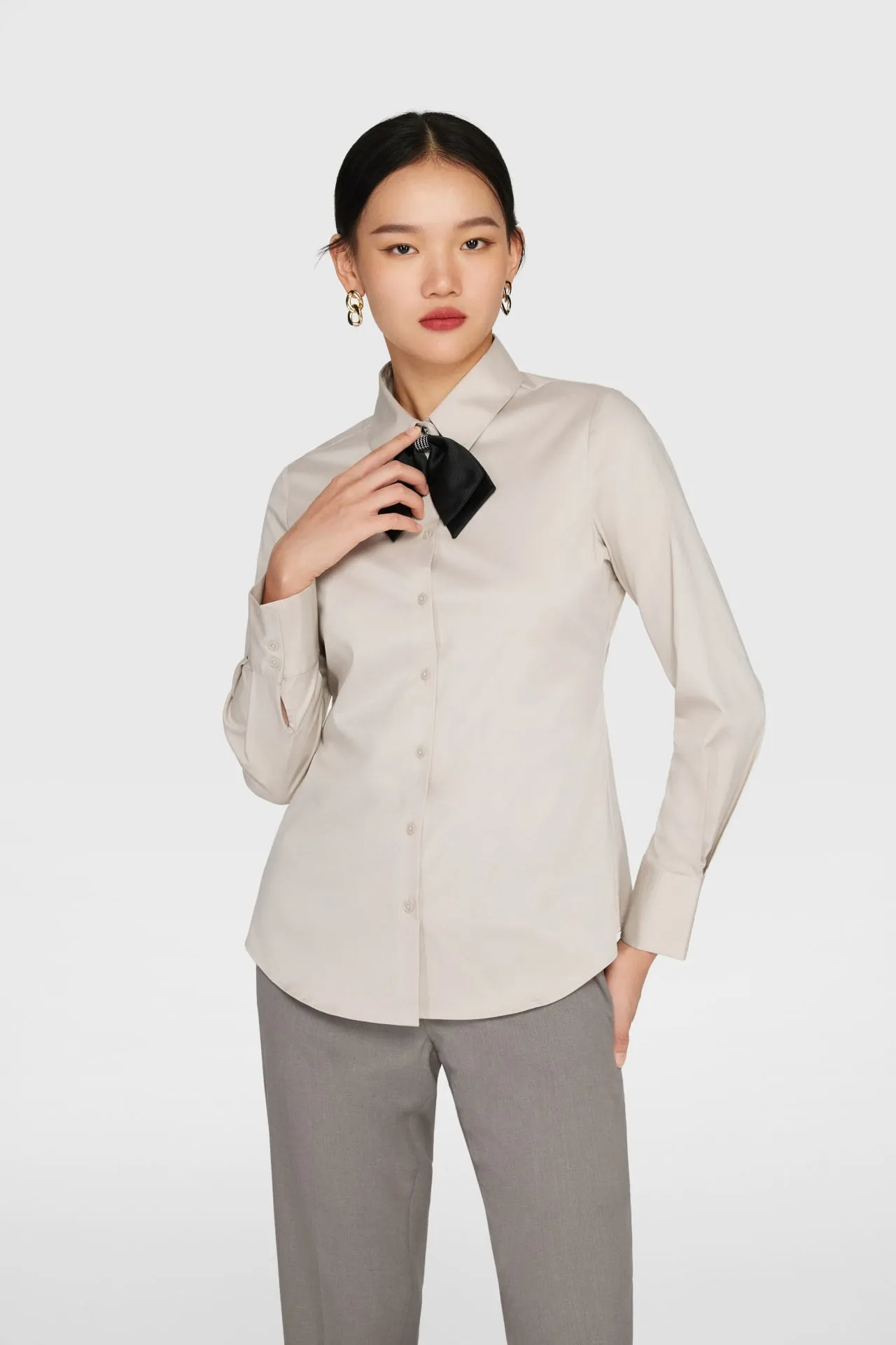 Polly Soft Touch Stretchable Twill Shirt with Detachable Tie