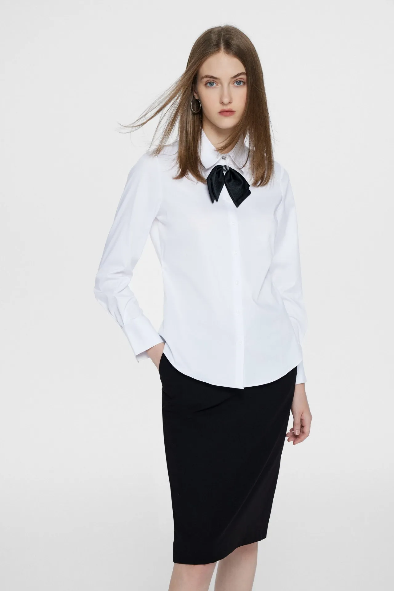 Polly Soft Touch Stretchable Twill Shirt with Detachable Tie