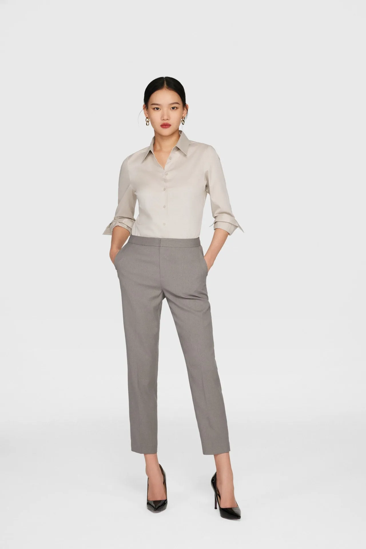 Polly Soft Touch Stretchable Twill Shirt with Detachable Tie