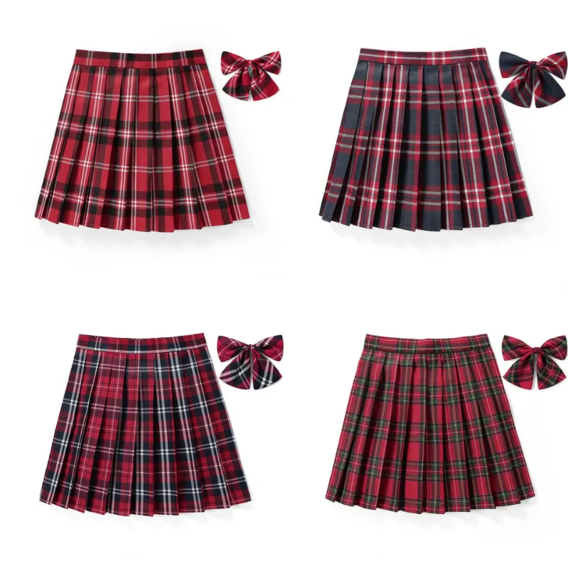 [Red] JK vintage plaid uniform skirt