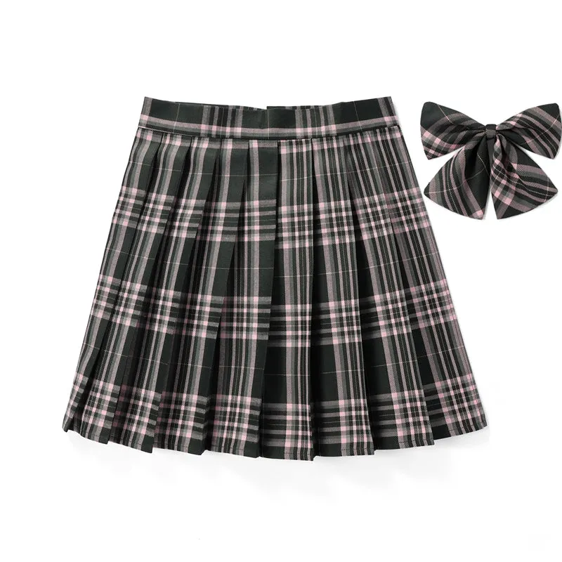 [School Pink] JK vintage plaid uniform skirt