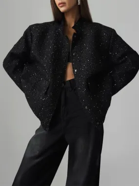 Sequin Detail Pocketed Long Sleeve Jacket