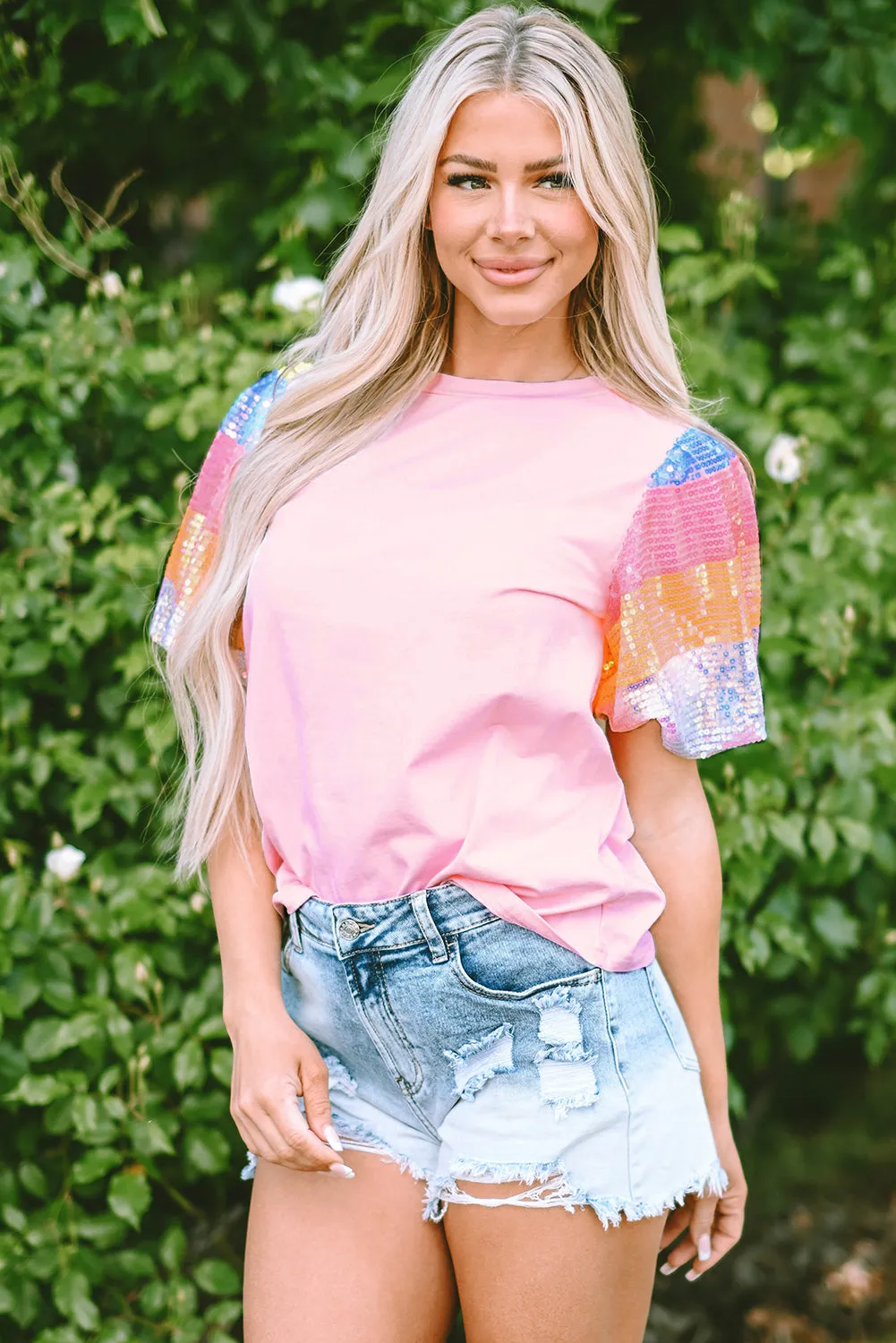 Sequin Striped Puff Sleeve Top