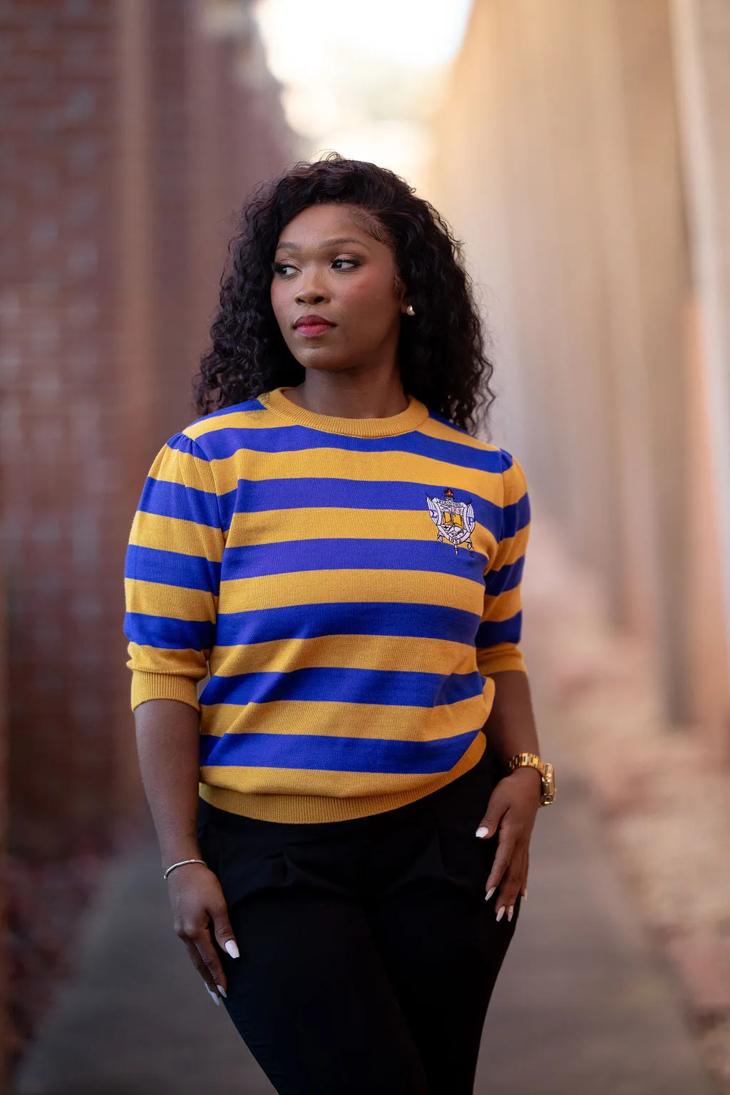 SGRHO Blue and Gold Striped Sweater