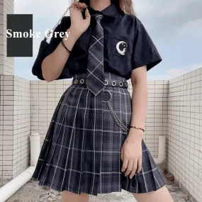 [Skirt / Bow] JK Black-Grey plaid uniform skirt