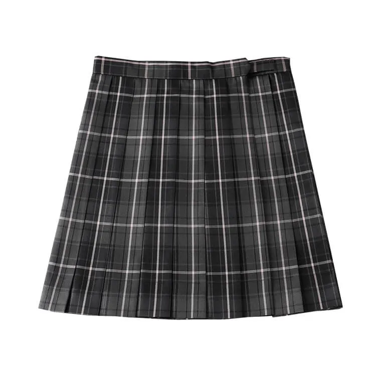 [Skirt / Bow] JK Black-Grey plaid uniform skirt