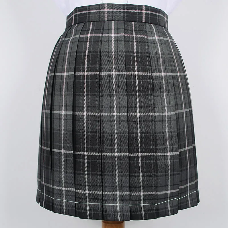 [Skirt / Bow] JK Black-Grey plaid uniform skirt