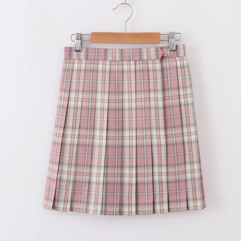 [Skirt / Bow] JK Sakura-Pink plaid uniform skirt