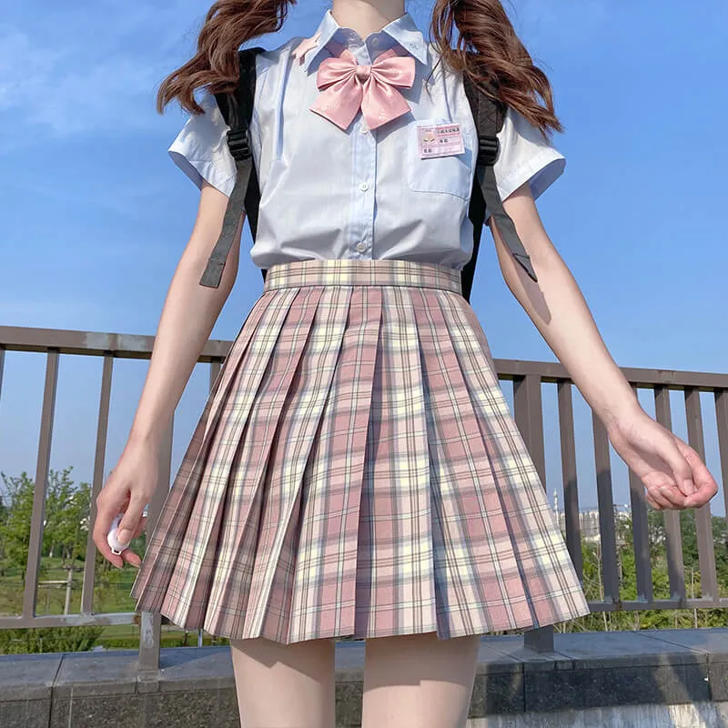 [Skirt / Bow] JK Sakura-Pink plaid uniform skirt