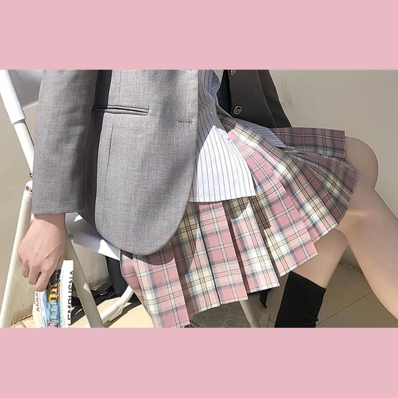 [Skirt / Bow] JK Sakura-Pink plaid uniform skirt