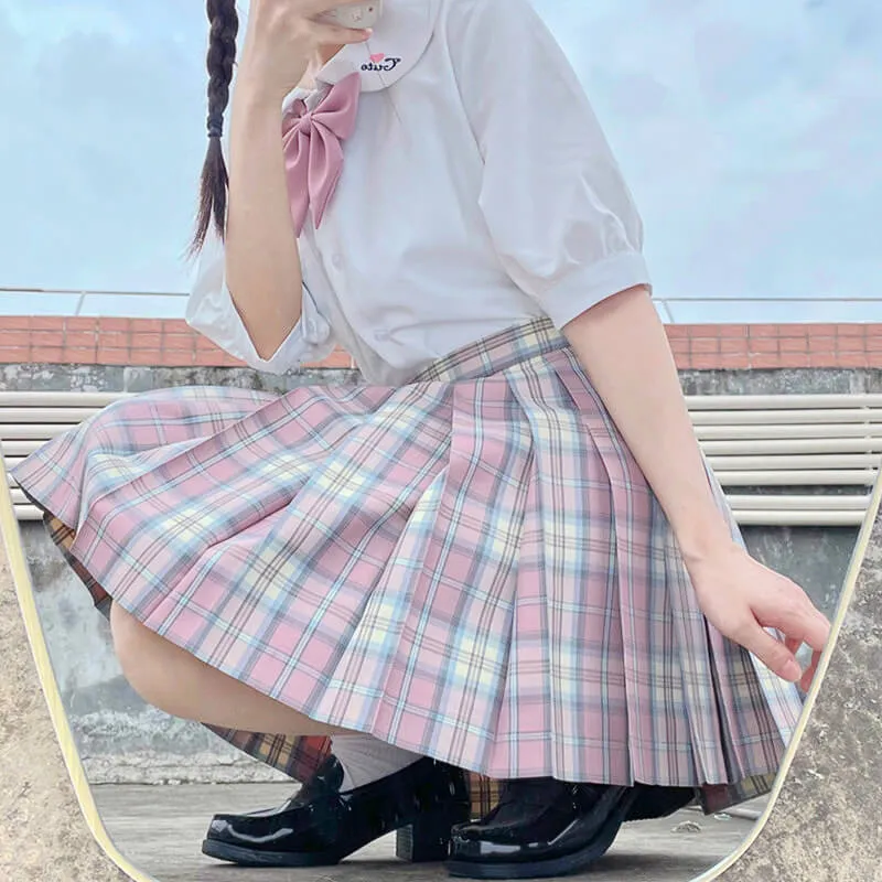 [Skirt / Bow] JK Sakura-Pink plaid uniform skirt