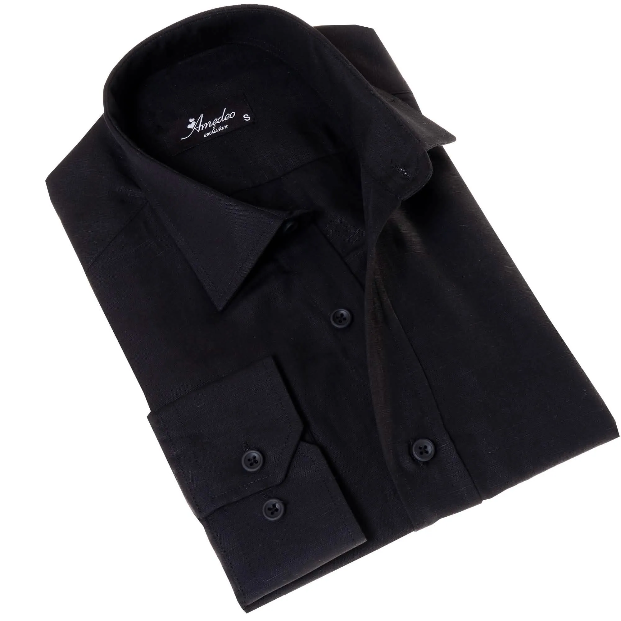 Sophisticated Black European Linen Button-Up Shirts for Men's Versatile Smart Casual Look