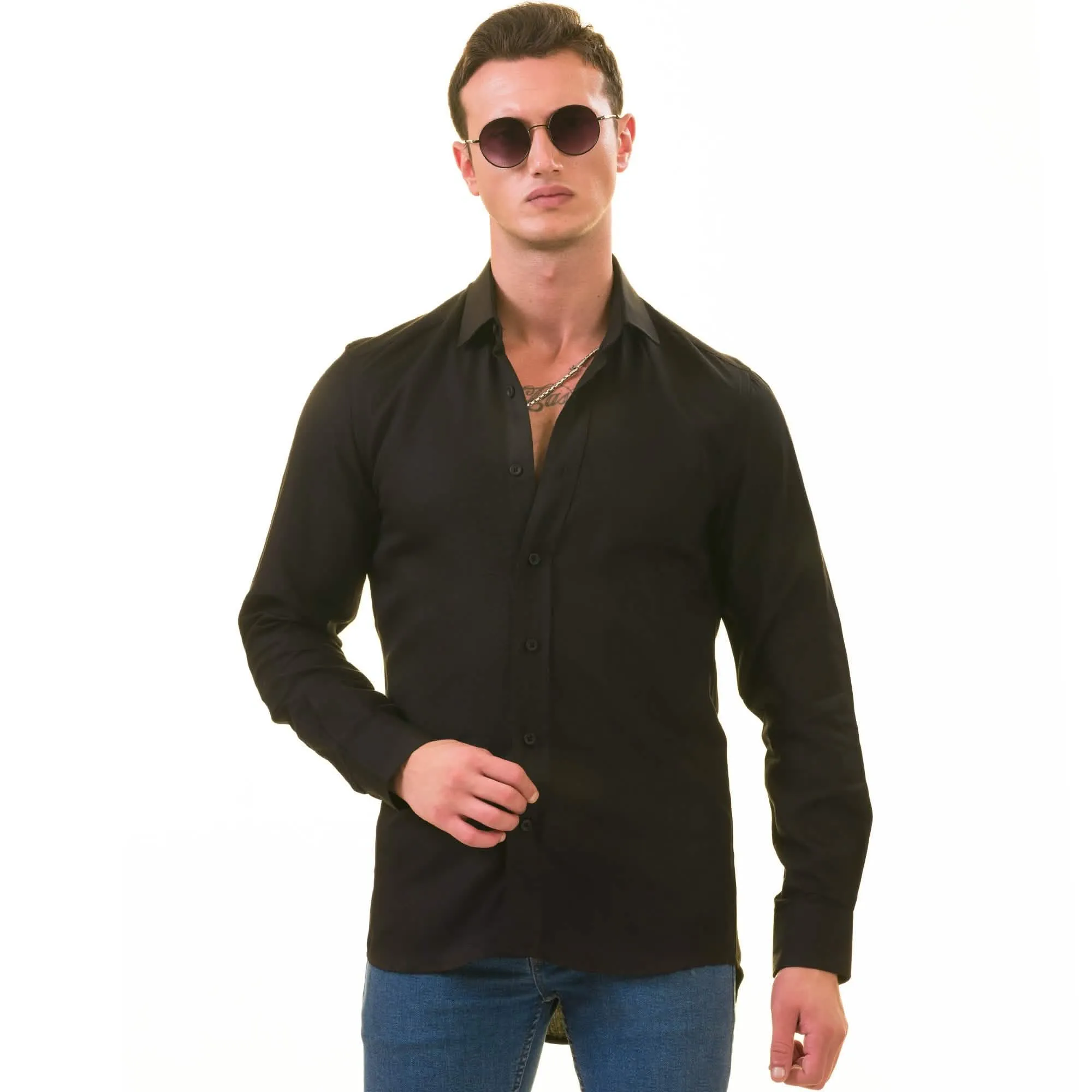 Sophisticated Black European Linen Button-Up Shirts for Men's Versatile Smart Casual Look