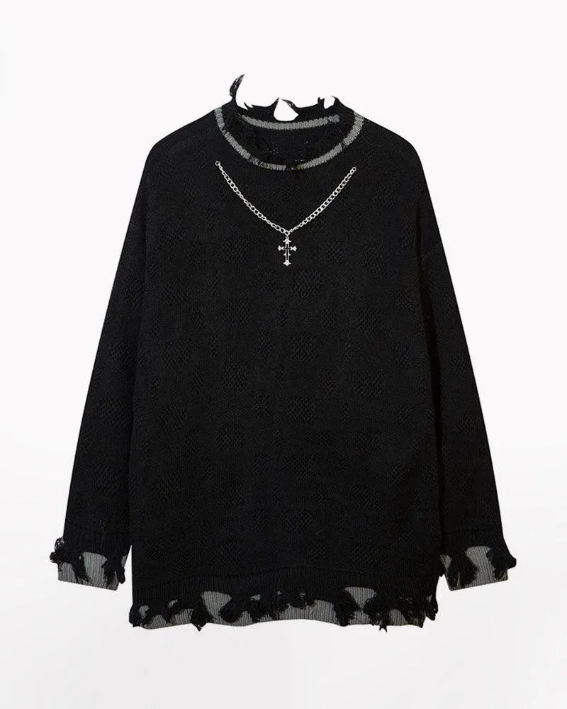 Streetwear Cross Necklace Crewneck Sweater