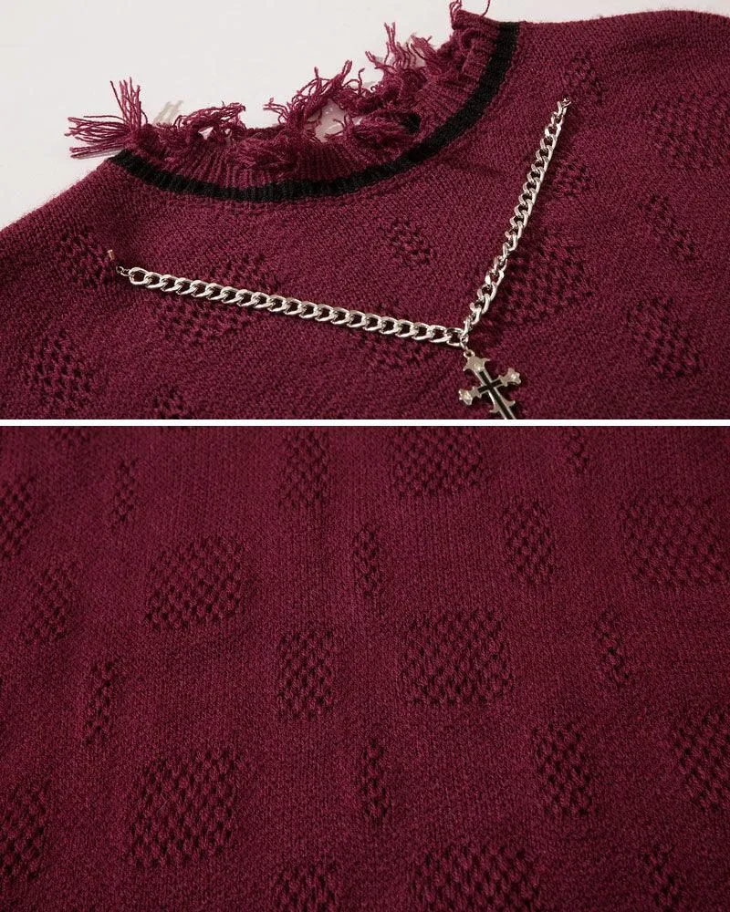 Streetwear Cross Necklace Crewneck Sweater