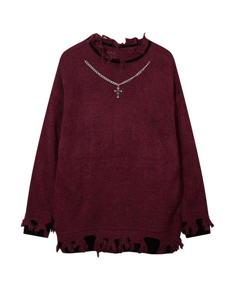 Streetwear Cross Necklace Crewneck Sweater