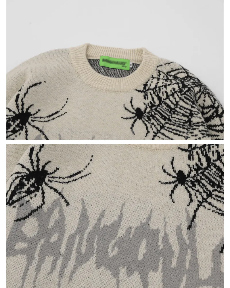 Streetwear Spider Knitted Fringe Crewneck Sweater