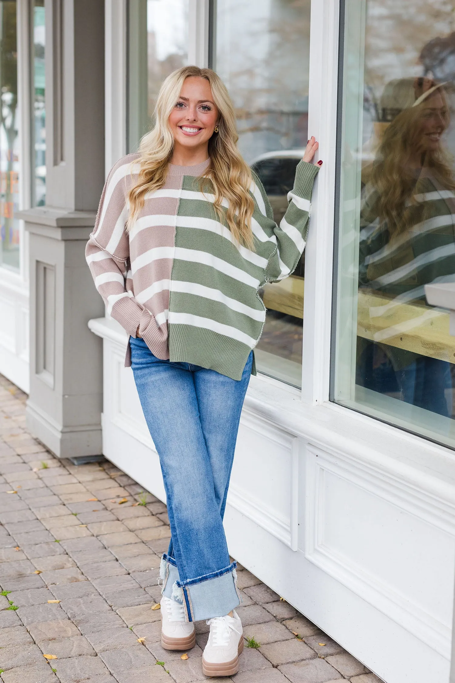 The Split Decision Striped Color Block Sweater