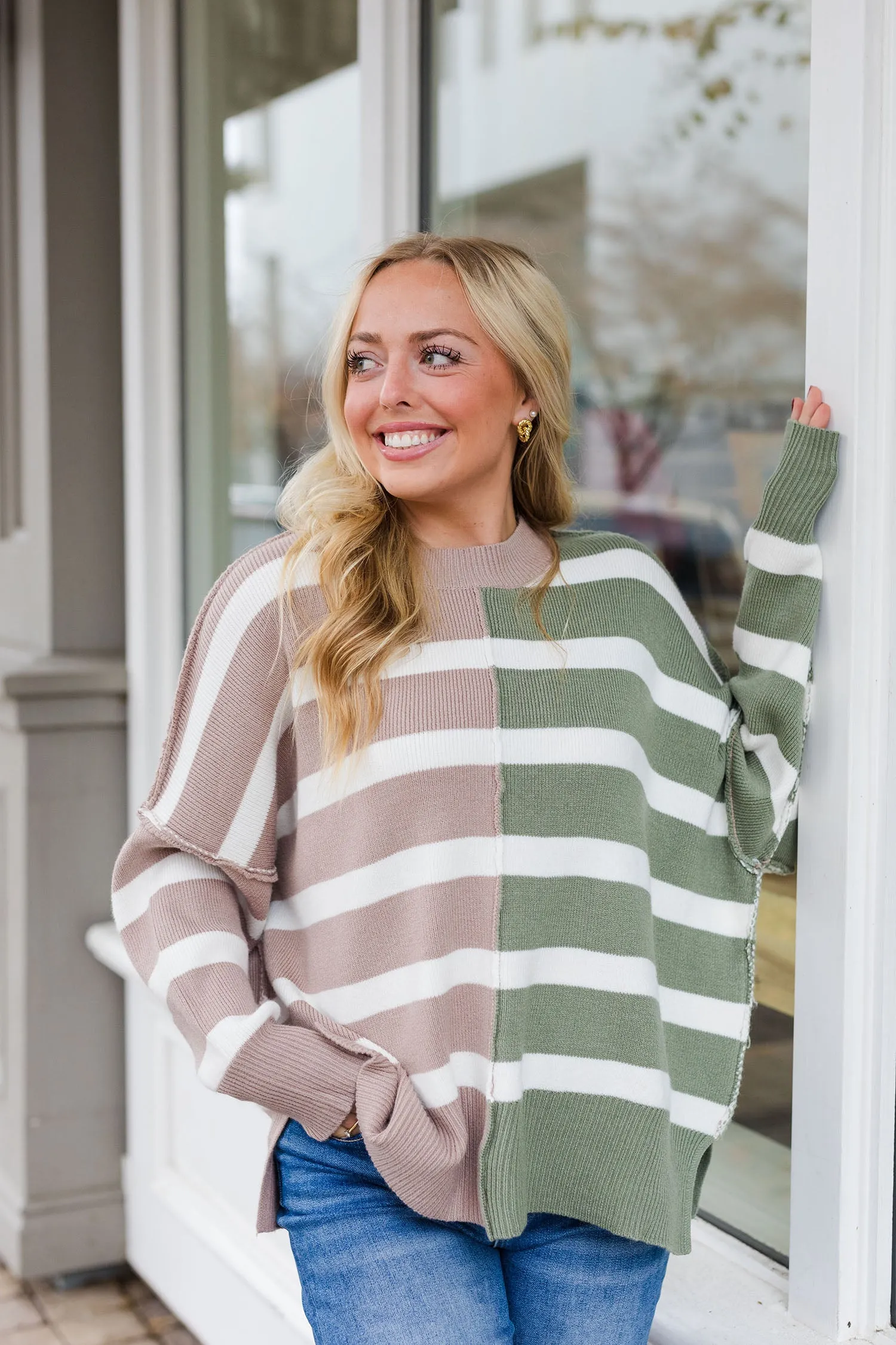 The Split Decision Striped Color Block Sweater