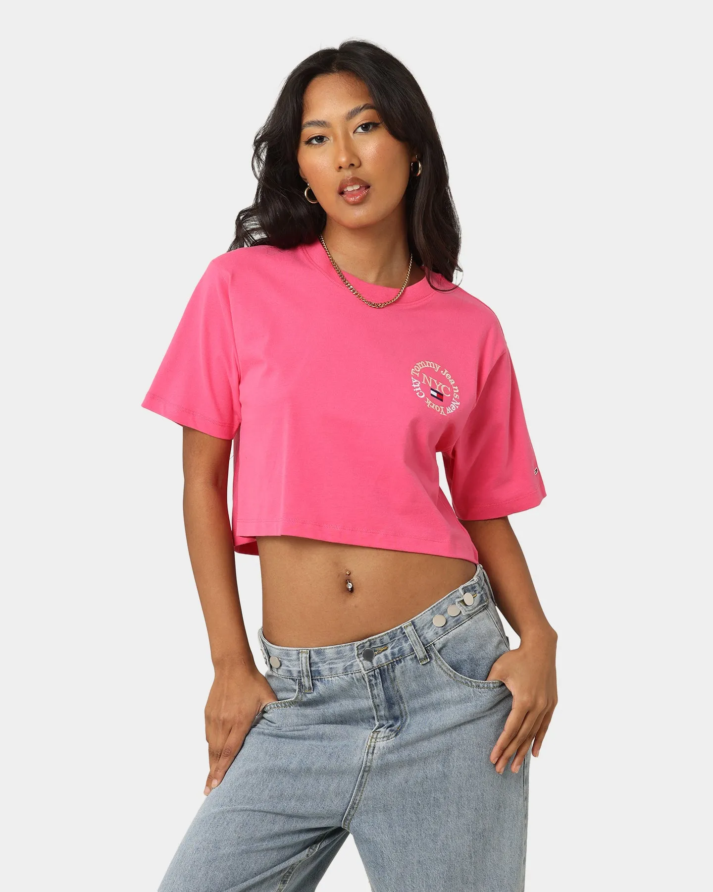 Tommy Jeans Women's Super Crop Timeless Circle Pink Alert