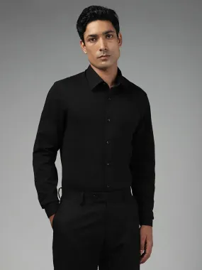 WES Formals Plain Black Cotton Blend Slim-Fit Shirt