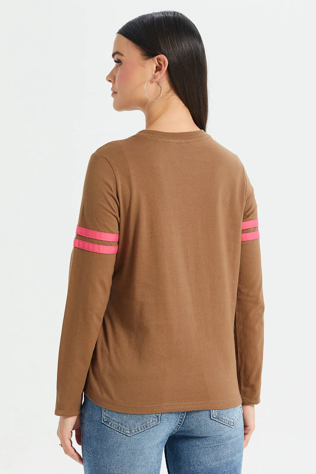 Women Brown Printed Long Sleeves T-Shirt