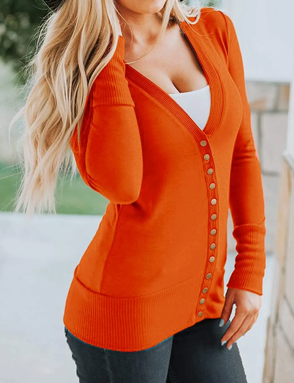 Women's Long Sleeve Button Down Knit Open Front Cardigan Sweater