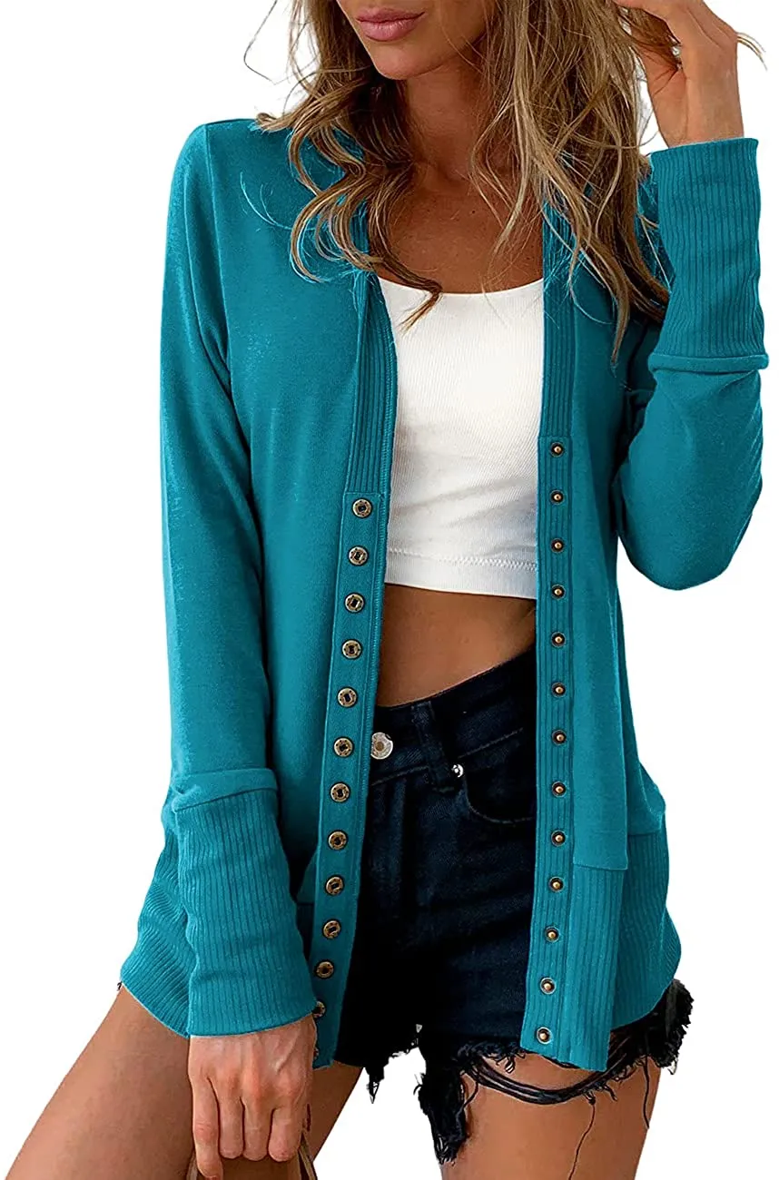 Women's Long Sleeve Button Down Knit Open Front Cardigan Sweater