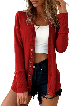 Women's Long Sleeve Button Down Knit Open Front Cardigan Sweater