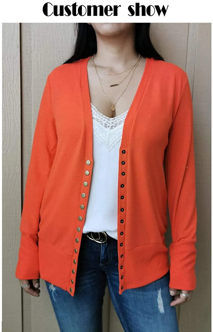 Women's Long Sleeve Button Down Knit Open Front Cardigan Sweater