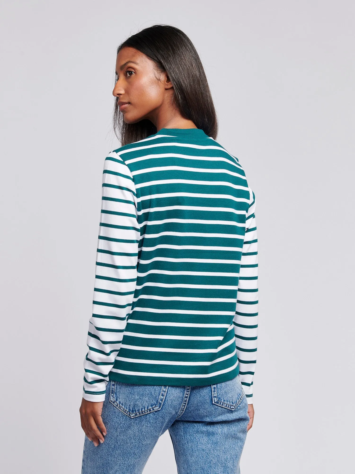 Womens Mixed Stripe Long Sleeve T-Shirt in Deep Teal