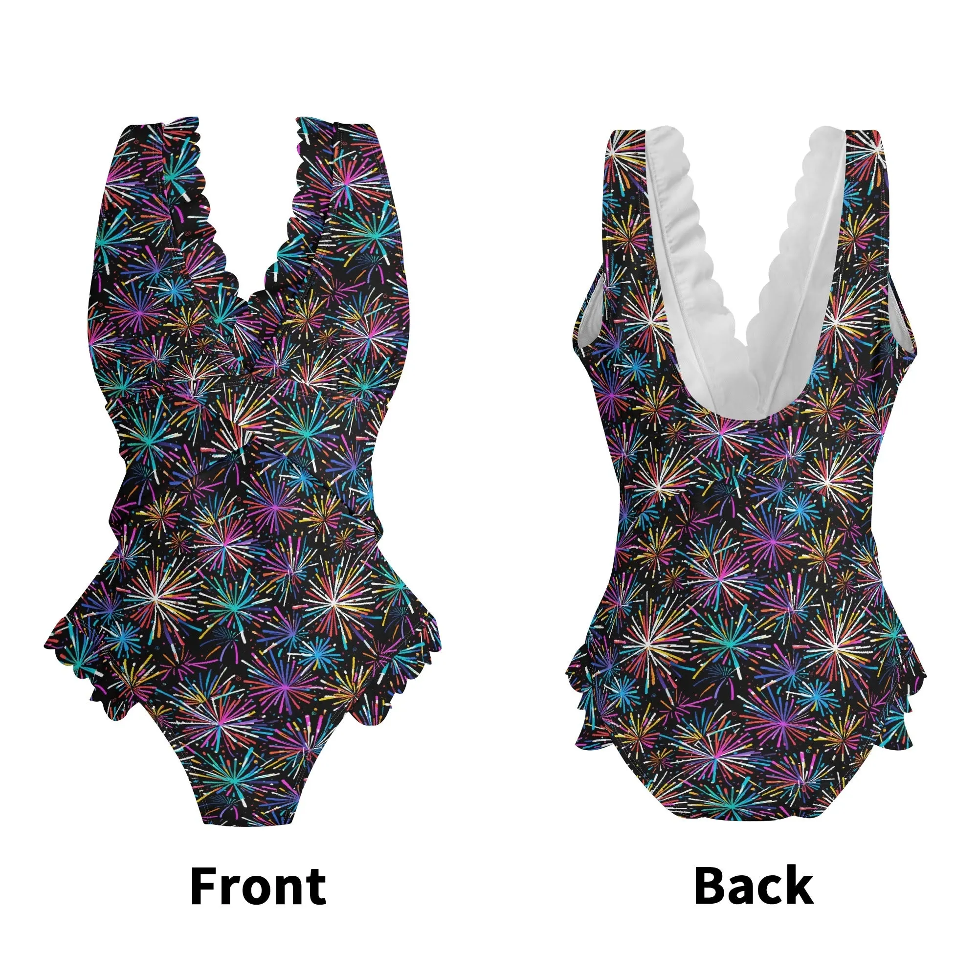 Womens Sharp FIreworks Ruffle Edge Cross-Front One Piece Swimsuit Bathing Suit