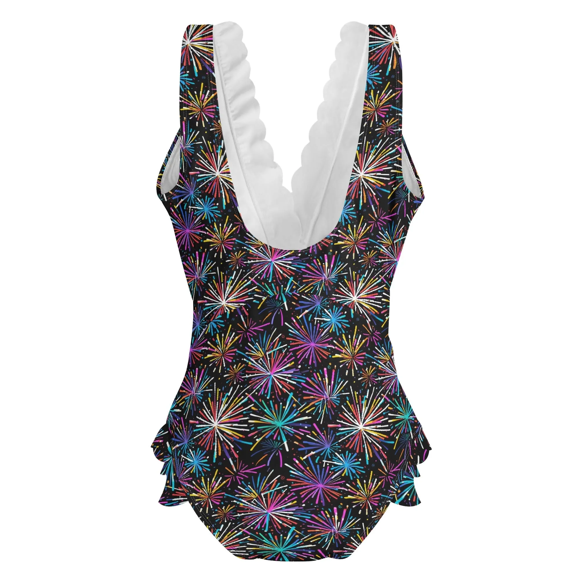 Womens Sharp FIreworks Ruffle Edge Cross-Front One Piece Swimsuit Bathing Suit