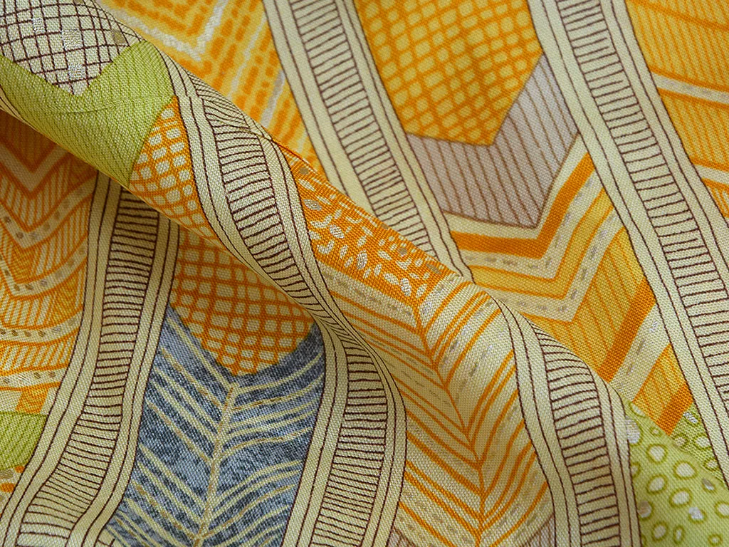 Yellow Geometric Digital Print Cotton Rayon Fabric