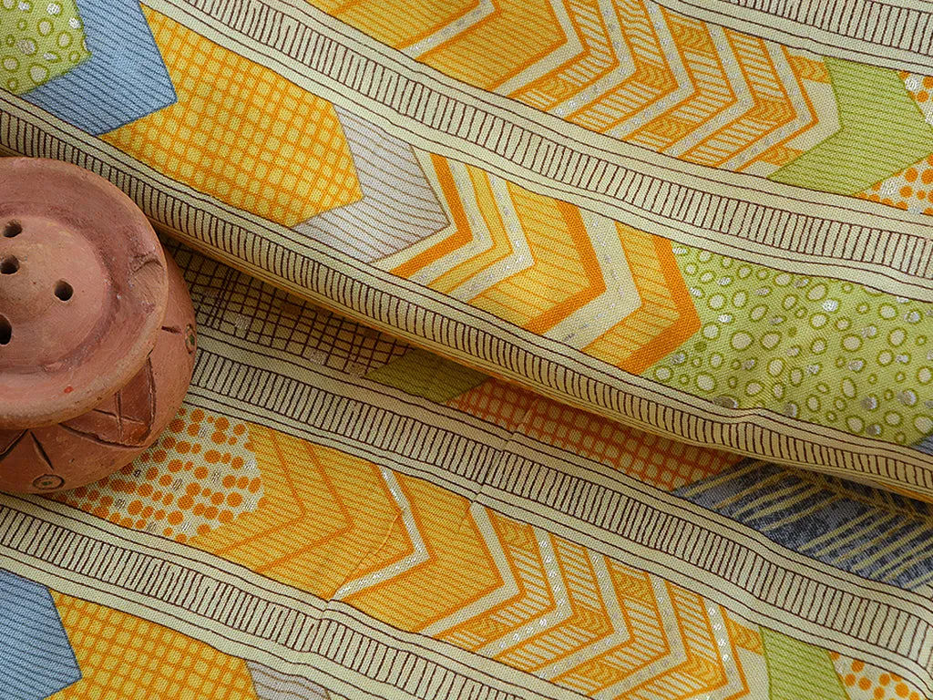 Yellow Geometric Digital Print Cotton Rayon Fabric