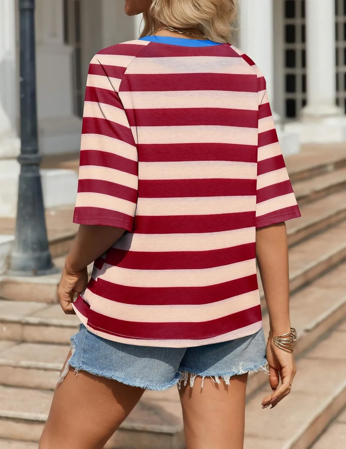 Zeagoo Oversized Loose Fit Short Sleeve Striped Tops