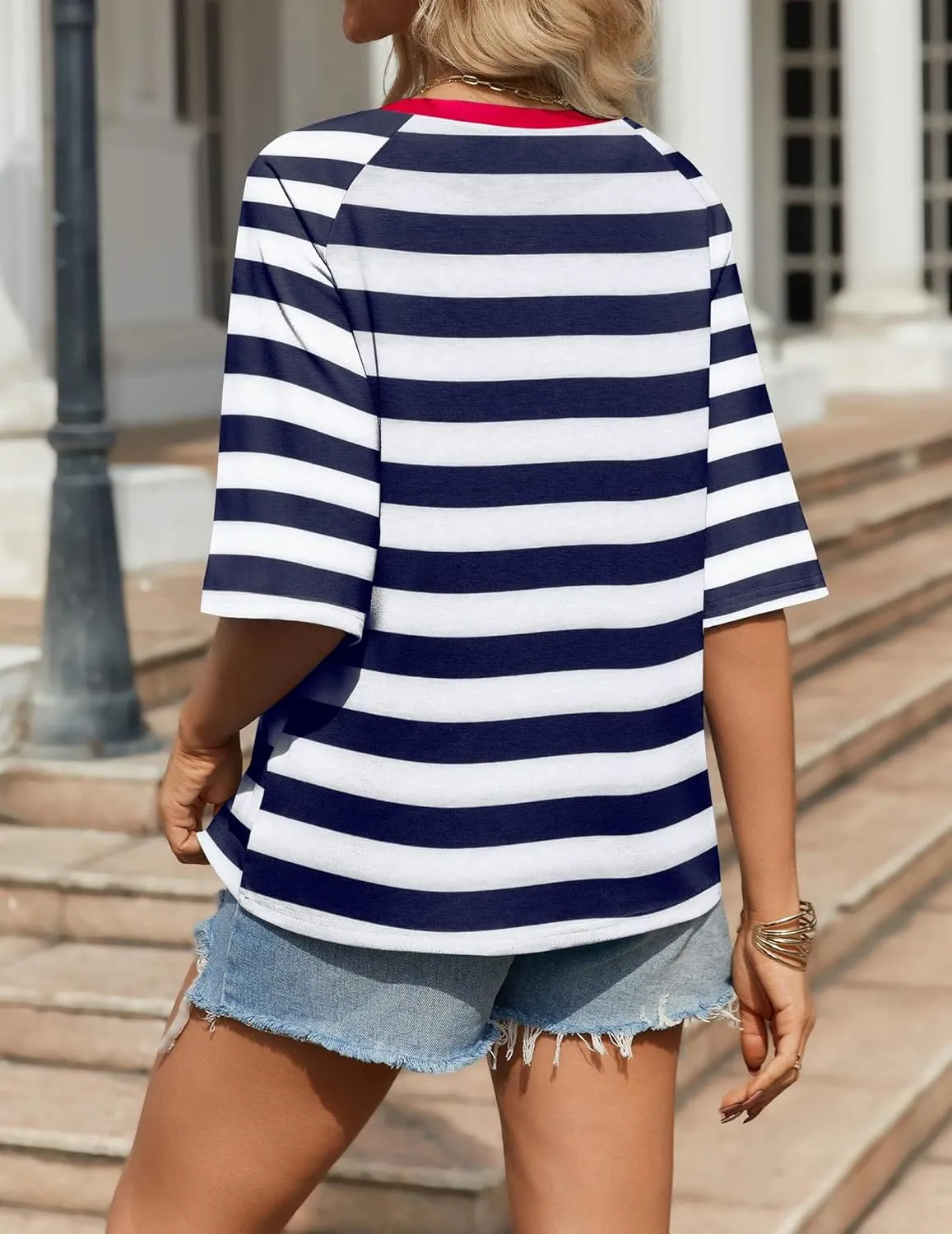 Zeagoo Oversized Loose Fit Short Sleeve Striped Tops